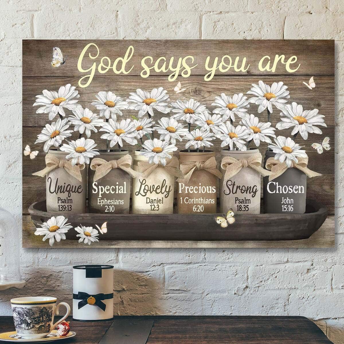 Daisy Jar God Says You Are Bible Verse Scripture Canvas Wall Art Daisy Jar God Says You Are Bible Verse Scripture Canvas Wall Art