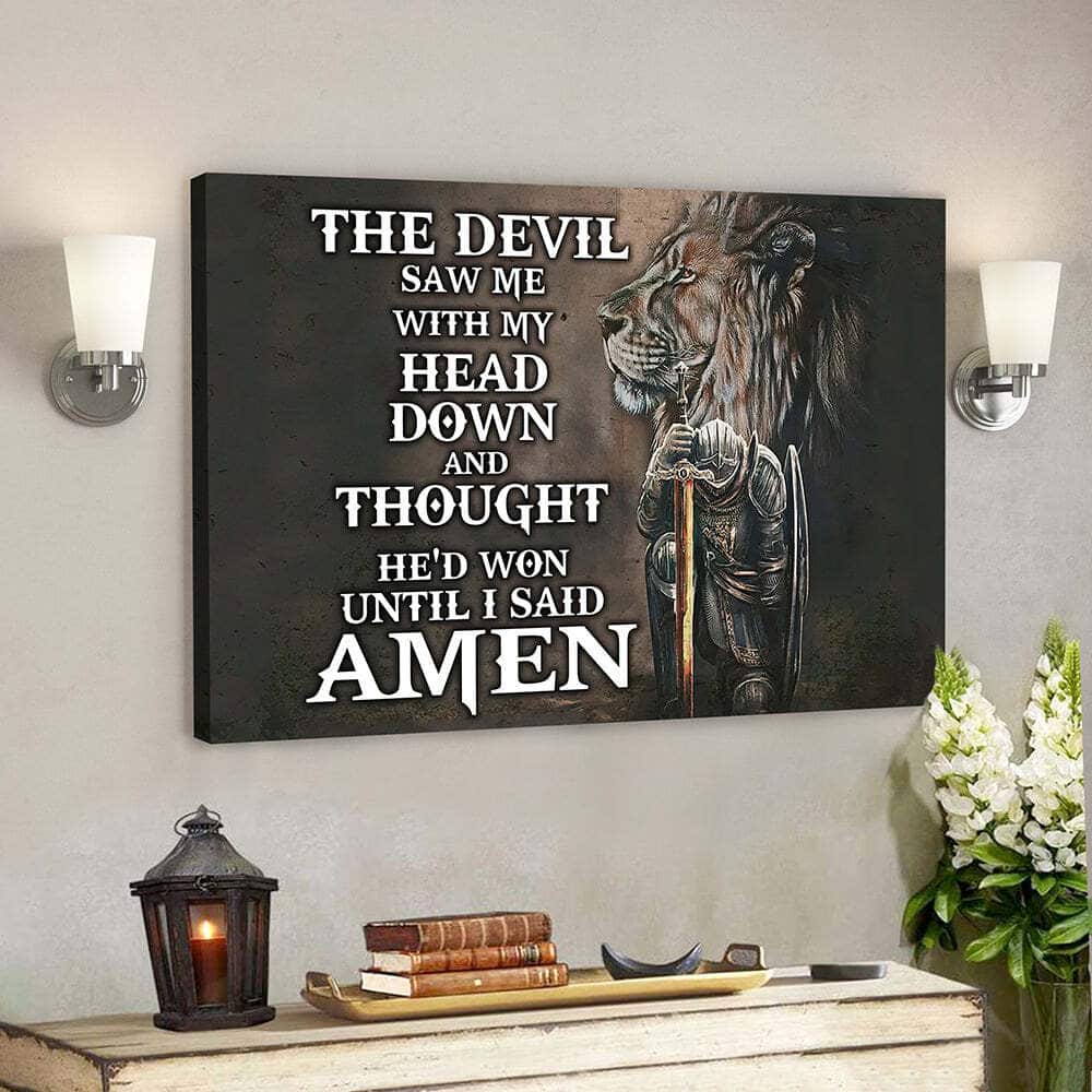 Prayer Warrior Lion Christian Gift The Devil Saw Me With My Head Down Canvas Wall Art Prayer Warrior Lion Christian Gift The Devil Saw Me With My Head Down Canvas Wall Art