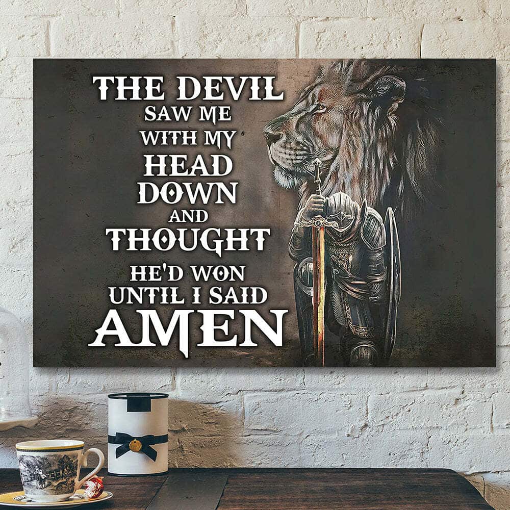Prayer Warrior Lion Christian Gift The Devil Saw Me With My Head Down Canvas Wall Art Prayer Warrior Lion Christian Gift The Devil Saw Me With My Head Down Canvas Wall Art