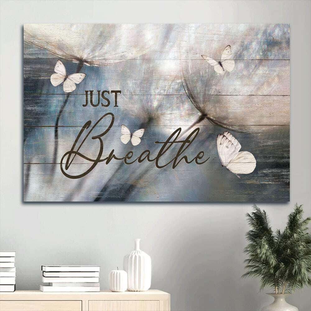 Dandelion White Butterfly Vintage Just Breathe Christian Canvas Wall Art Dandelion White Butterfly Vintage Just Breathe Christian Canvas Wall Art