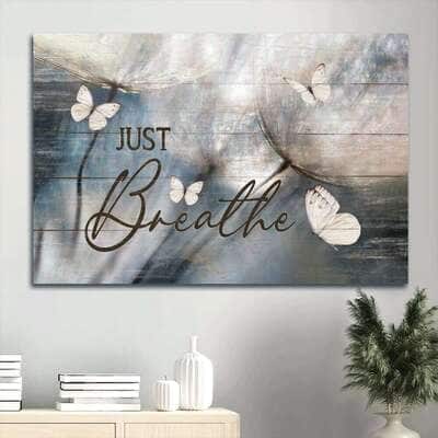 Dandelion White Butterfly Vintage Just Breathe Christian Canvas Wall Art