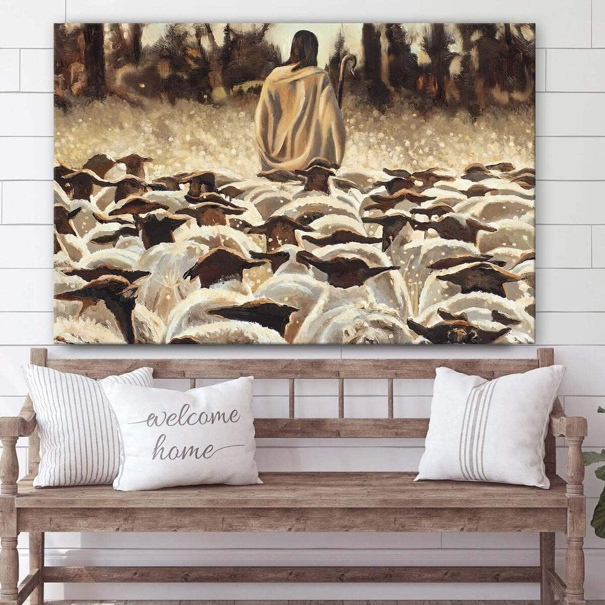 Jesus Leading A Flock Of Sheep Be Ye Followers Of Me Jesus Christ Christian Canvas Wall Art Jesus Leading A Flock Of Sheep Be Ye Followers Of Me Jesus Christ Christian Canvas Wall Art