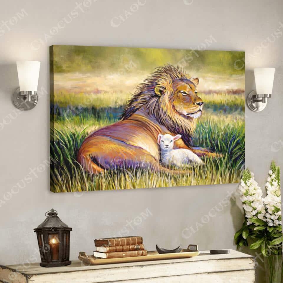 Lion And Lamb Christian Jesus Faith Natural Religious Canvas Wall Art Lion And Lamb Christian Jesus Faith Natural Religious Canvas Wall Art