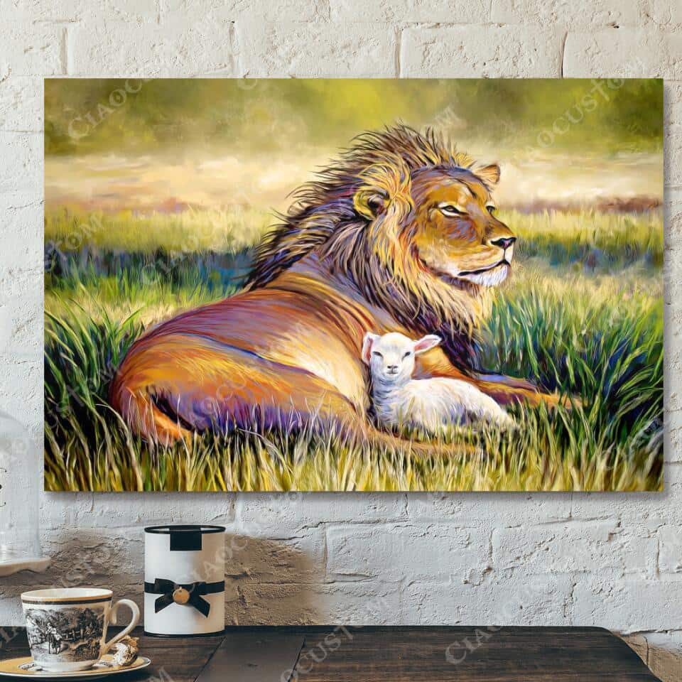 Lion And Lamb Christian Jesus Faith Natural Religious Canvas Wall Art Lion And Lamb Christian Jesus Faith Natural Religious Canvas Wall Art