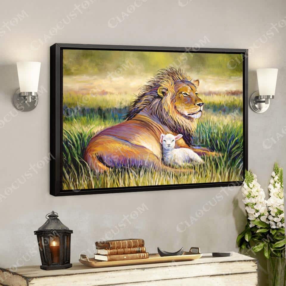 Lion And Lamb Christian Jesus Faith Natural Religious Canvas Wall Art Lion And Lamb Christian Jesus Faith Natural Religious Canvas Wall Art