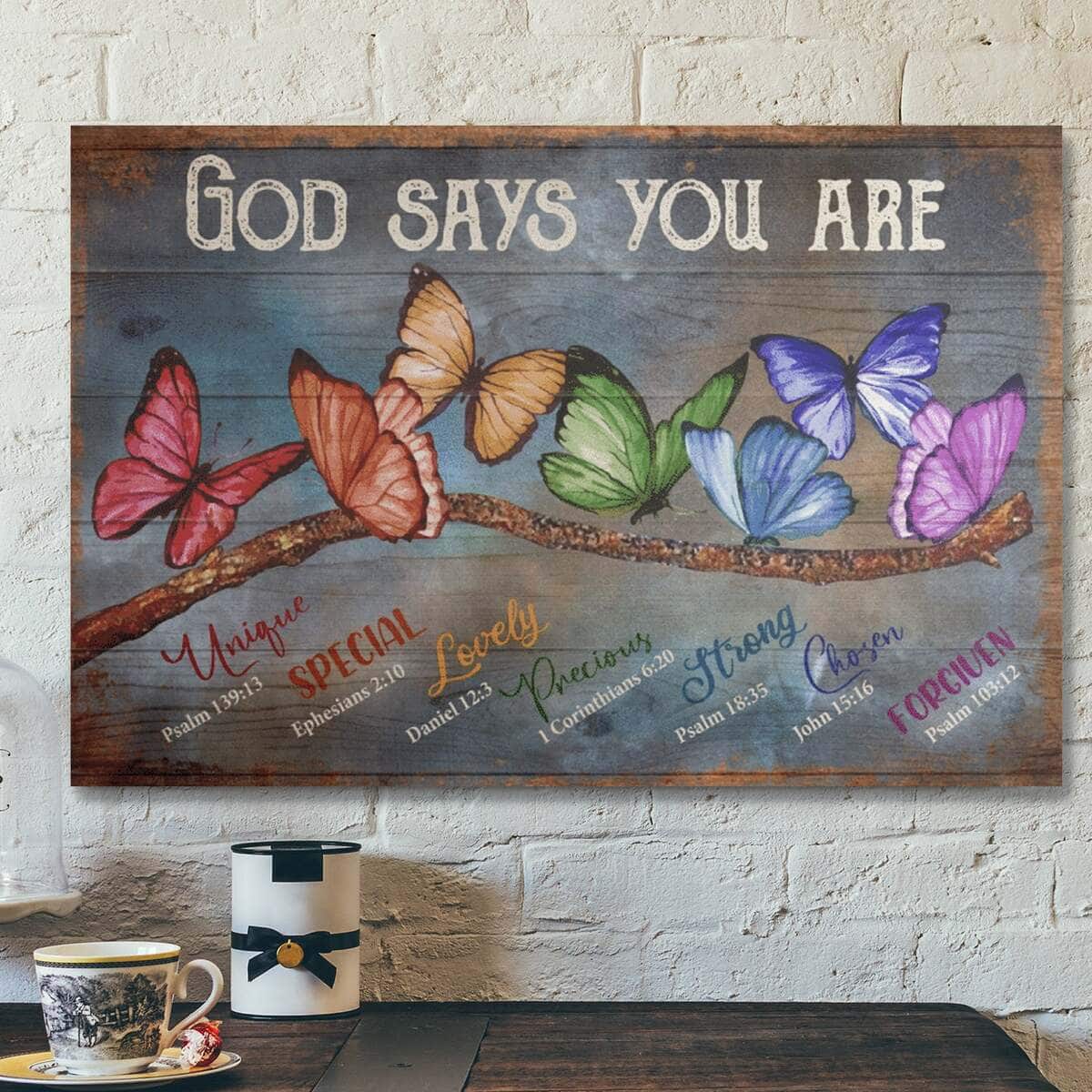 God Says You Are Amazing Butterfly Rustic Wood Background Canvas Wall Art God Says You Are Amazing Butterfly Rustic Wood Background Canvas Wall Art