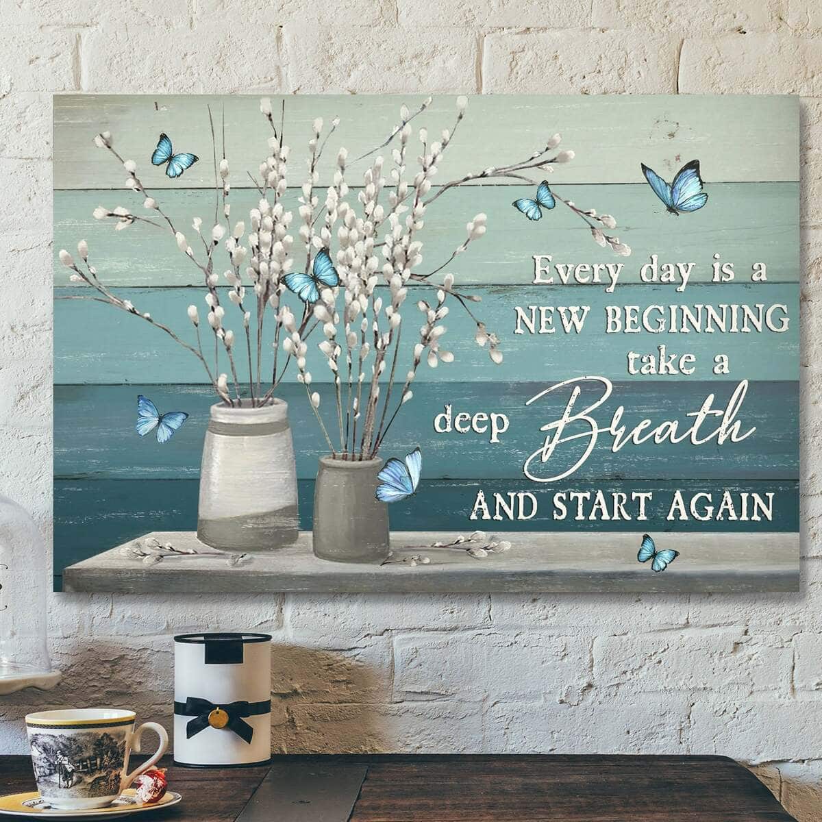 Jesus God Every Day Is A New Beginning Blue Butterfly Canvas Wall Art Jesus God Every Day Is A New Beginning Blue Butterfly Canvas Wall Art