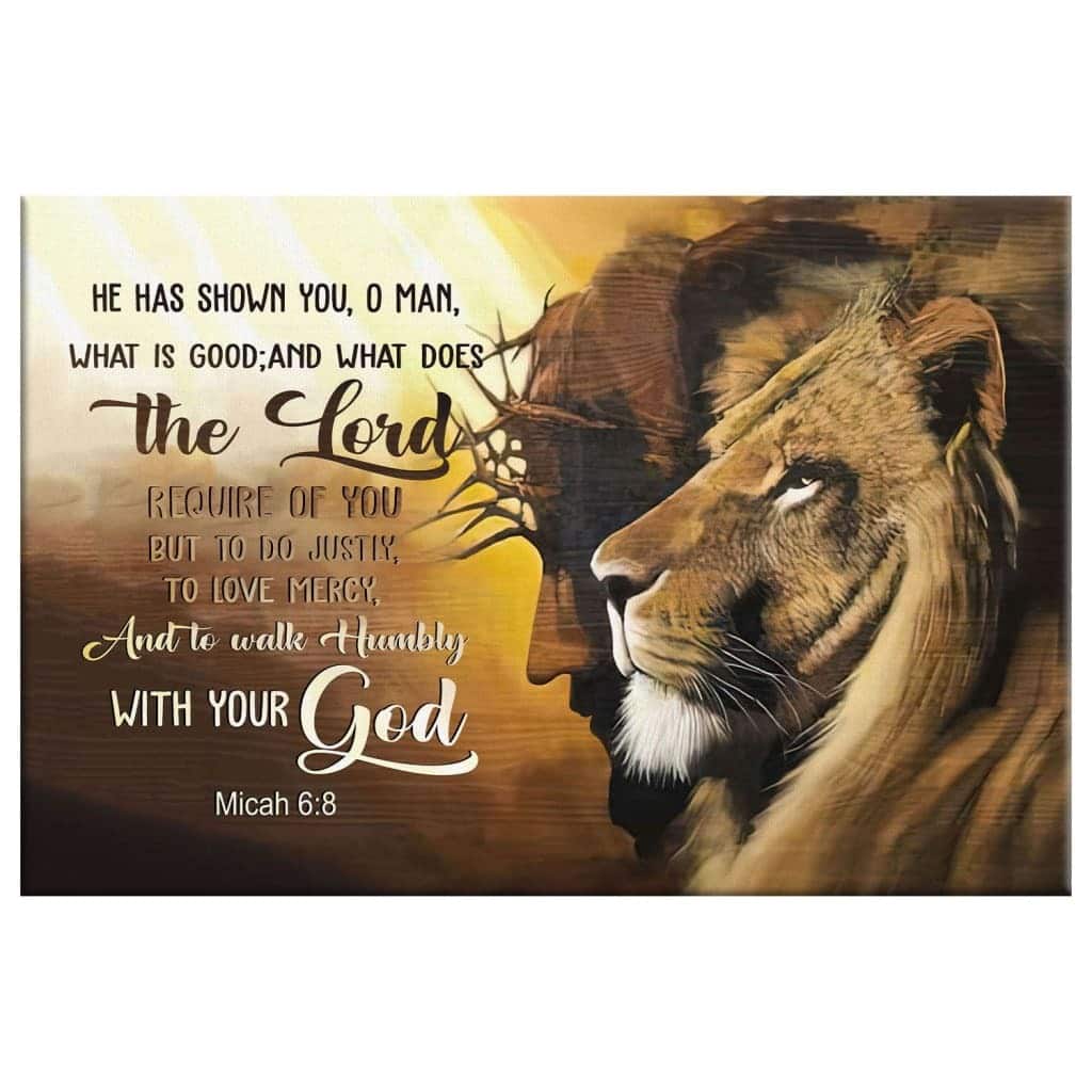 Jesus Lion Of Judah Walk Humbly With Your God Micah 68 Bible Verse Religious Canvas Wall Art Jesus Lion Of Judah Walk Humbly With Your God Micah 68 Bible Verse Religious Canvas Wall Art