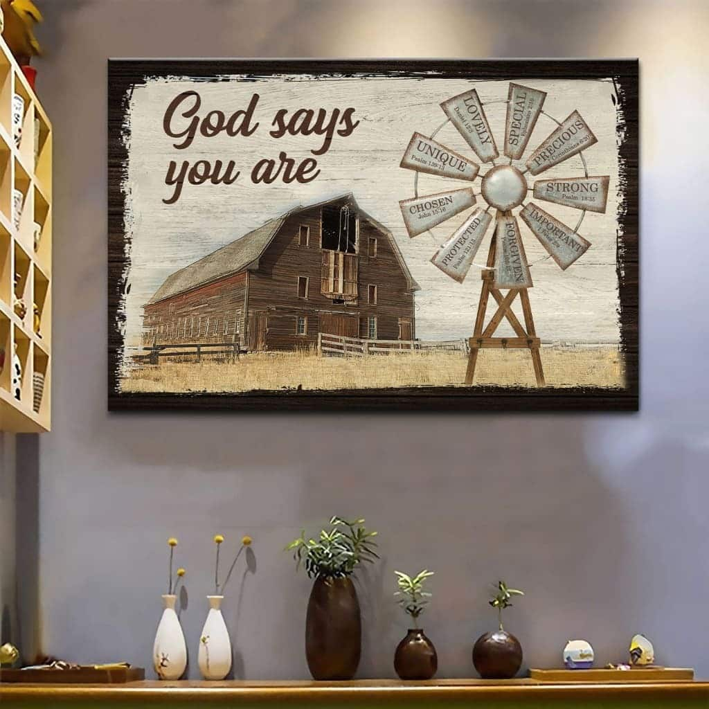 God Says You Are Farmhouse Windmill Christian Religious Canvas Wall Art