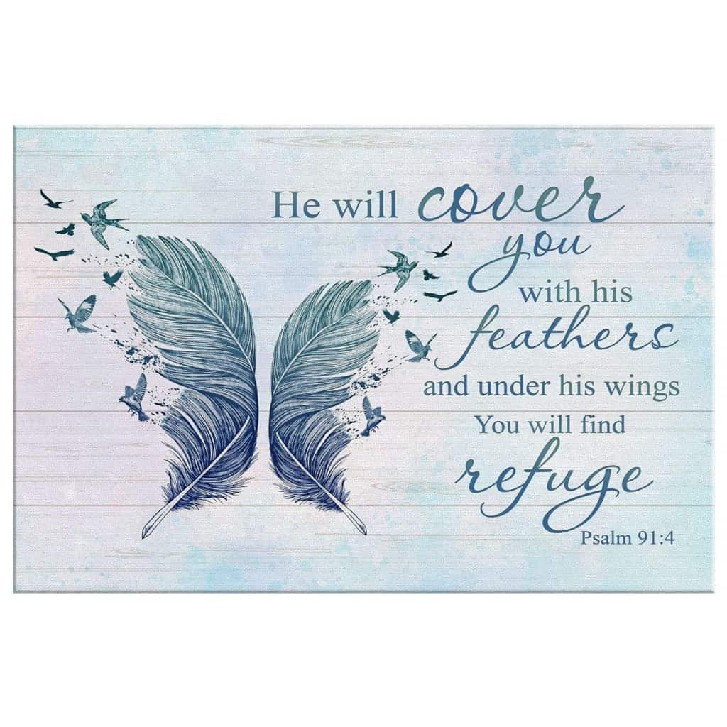 He Will Cover You With His Feathers Psalm 914 Bible Verse Religious Canvas Wall Art He Will Cover You With His Feathers Psalm 914 Bible Verse Religious Canvas Wall Art
