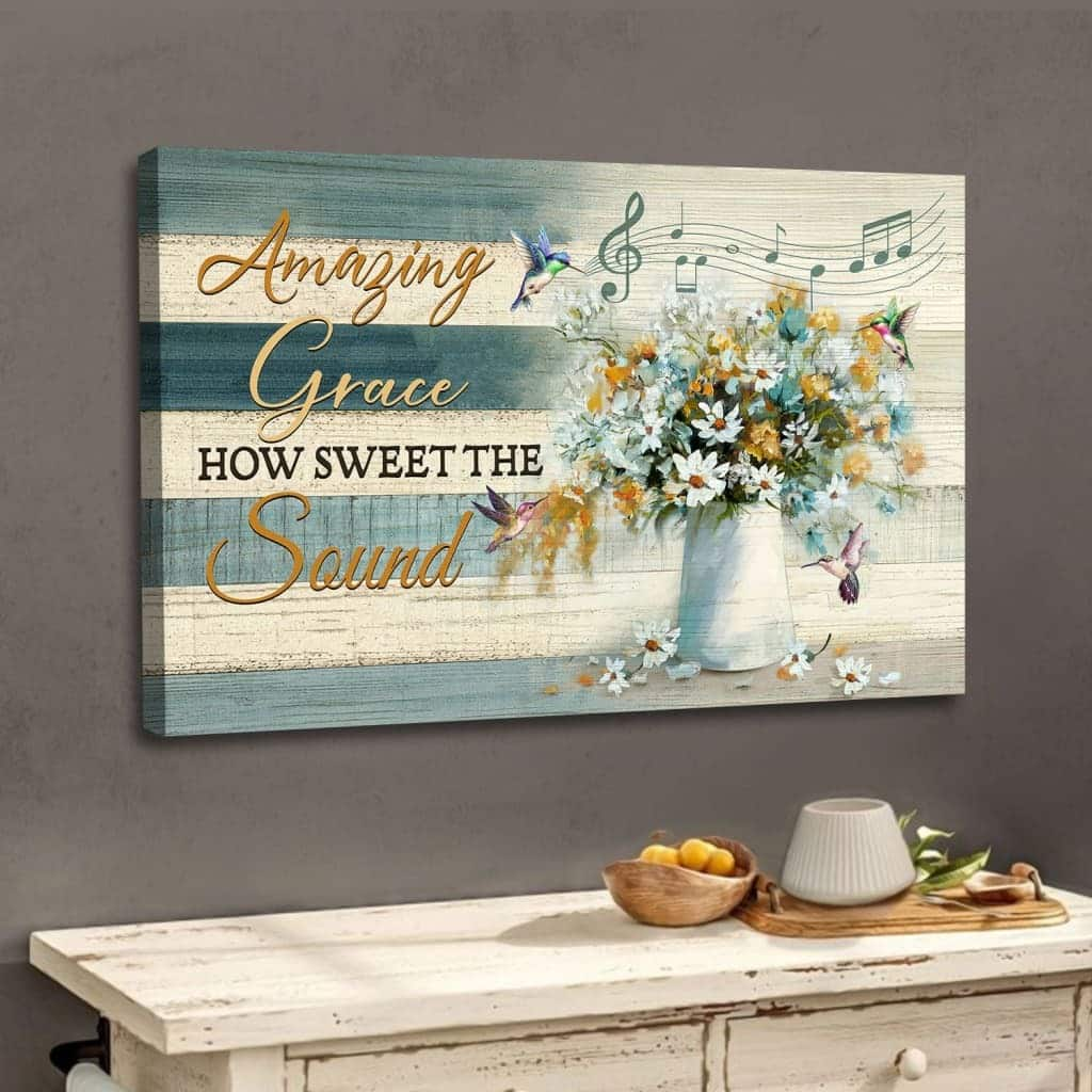 Christian Amazing Grace How Sweet The Sound Hummingbird Flowers Religious Canvas Wall Art