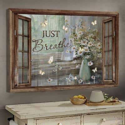 Jesus Just Breathe Butterfly Flower Window Christian Religious Canvas Wall Art