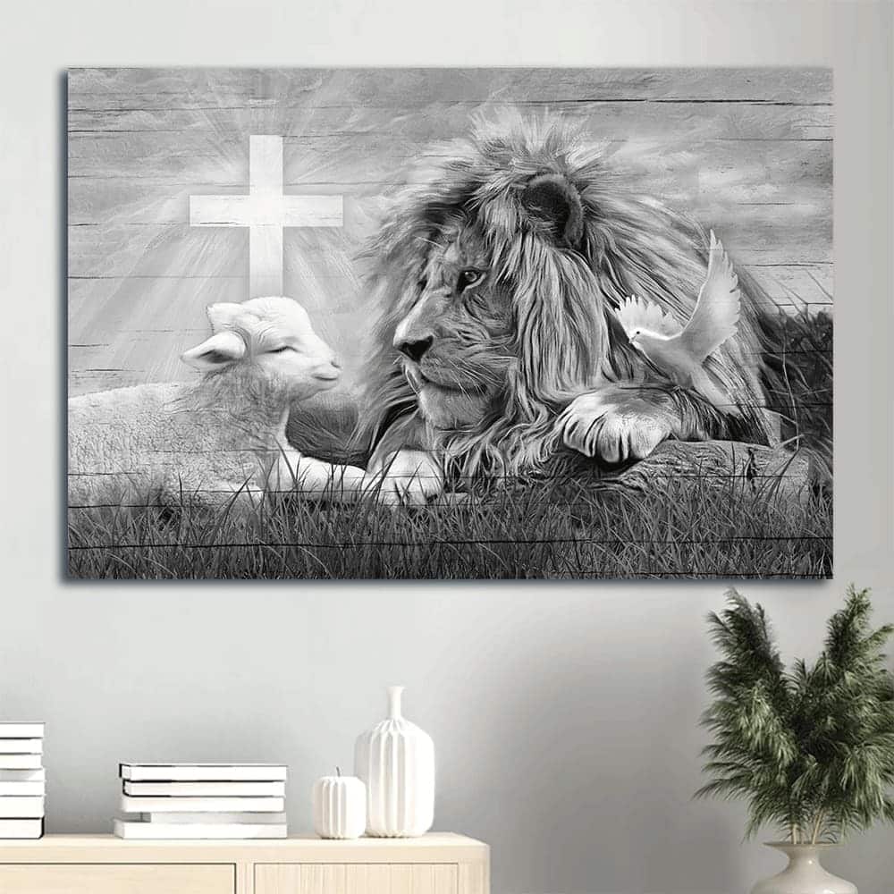 Lion Black And White Lion And Lamb Christian Canvas Wall Art Lion Black And White Lion And Lamb Christian Canvas Wall Art