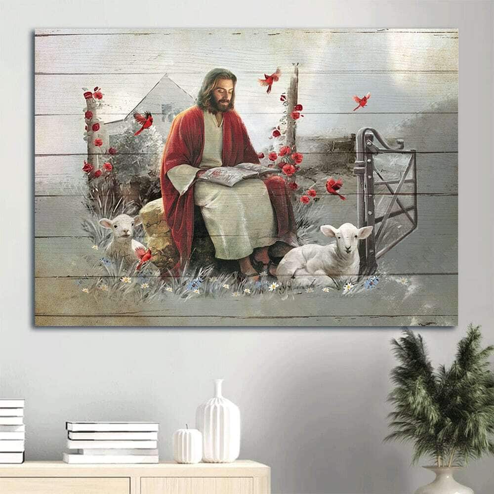 Lamb Of God Red Cardinal Rustic Garden God Christian Canvas Wall Art Lamb Of God Red Cardinal Rustic Garden God Christian Canvas Wall Art