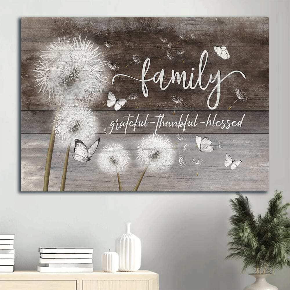 Dandelion Butterfly Family Grateful Thankful Blessed Christian Canvas Wall Art Dandelion Butterfly Family Grateful Thankful Blessed Christian Canvas Wall Art