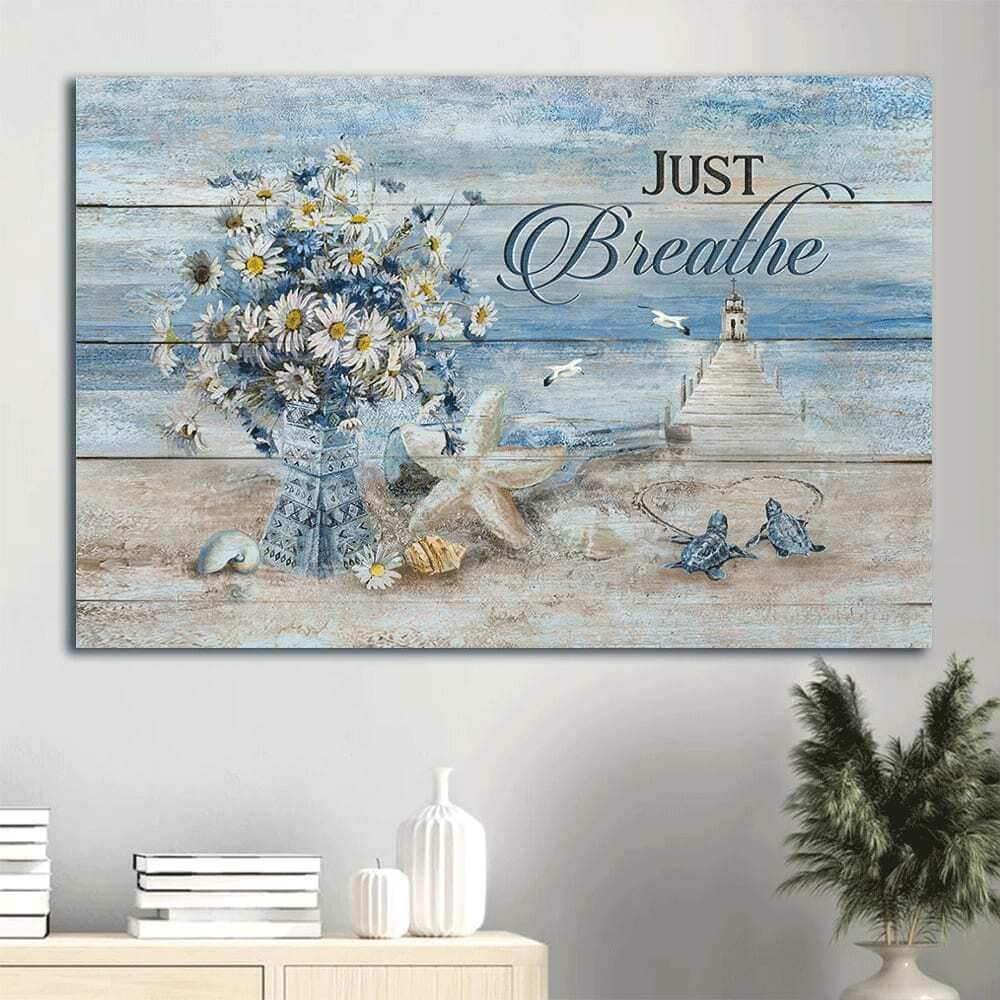 Blue Ocean Pretty Daisy Vase Sea Turtle Light House Albatross Just Breathe Christian Canvas Wall Art Blue Ocean Pretty Daisy Vase Sea Turtle Light House Albatross Just Breathe Christian Canvas Wall Art