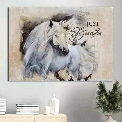 Beautiful Horse Just Breathe Christian Religious Canvas Wall Art