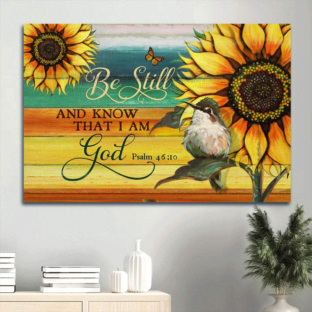 Baby Hummingbird Giant Sunflower Be Still I Am God Christian Canvas Wall Art