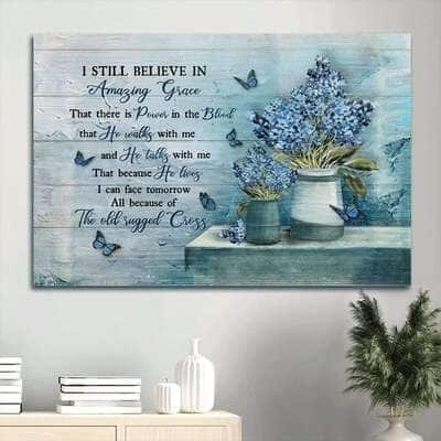 Baby Flower Vase Blue Butterfly I Still Believe In Amazing Grace Christian Canvas Wall Art