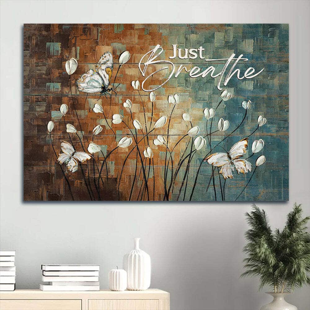 Acrylic Painting White Tulip White Butterfly Just Breathe Christian Canvas Wall Art Acrylic Painting White Tulip White Butterfly Just Breathe Christian Canvas Wall Art
