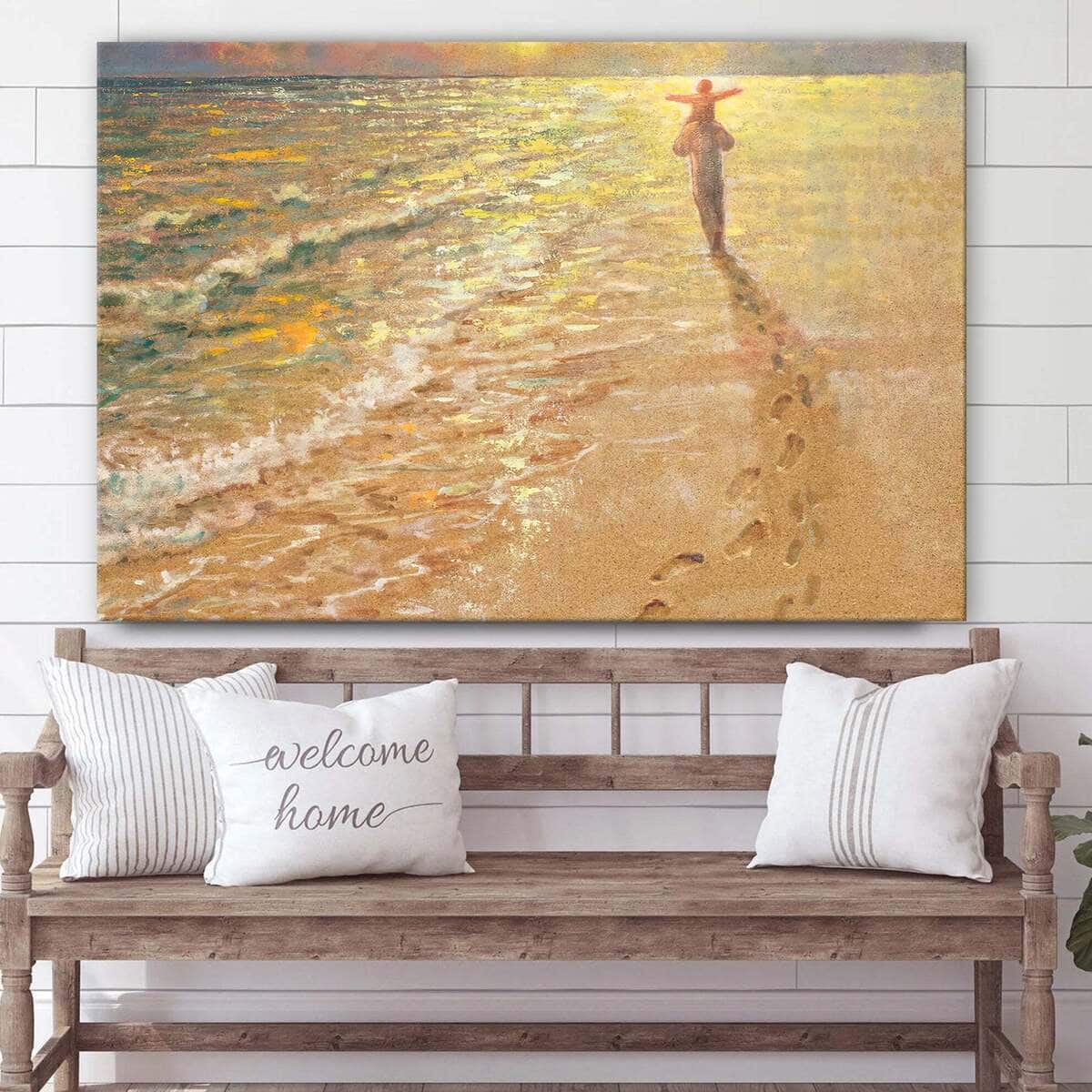 Footprints In The Sand Jesus And A Child Walk On The Beach Jesus Christ Christian Canvas Wall Art Footprints In The Sand Jesus And A Child Walk On The Beach Jesus Christ Christian Canvas Wall Art