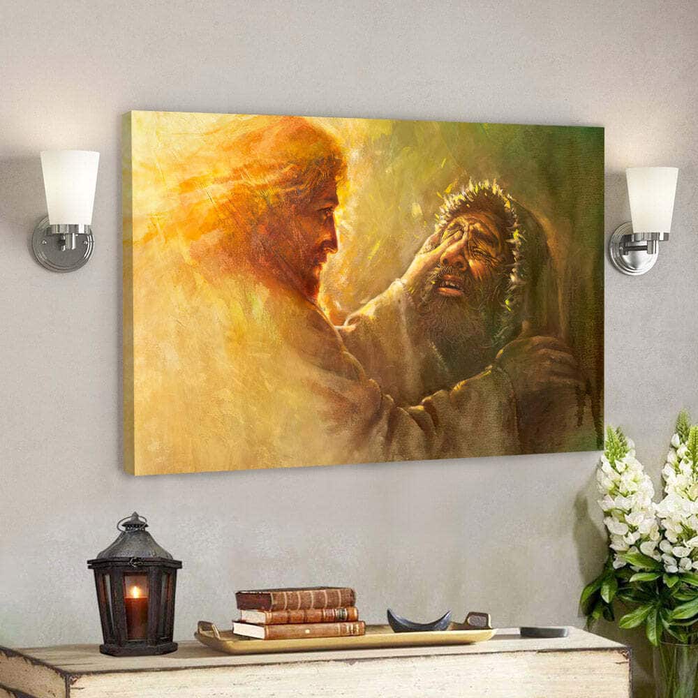 Healing The Blind Man Jesus Heals Man Religious Christian Canvas Wall Art
