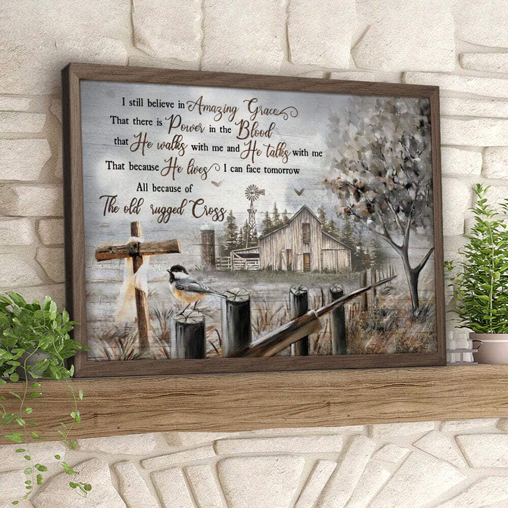 I Still Believe In Amazing Grace Christian Faith Bible Verse Farm Cross Canvas Wall Art