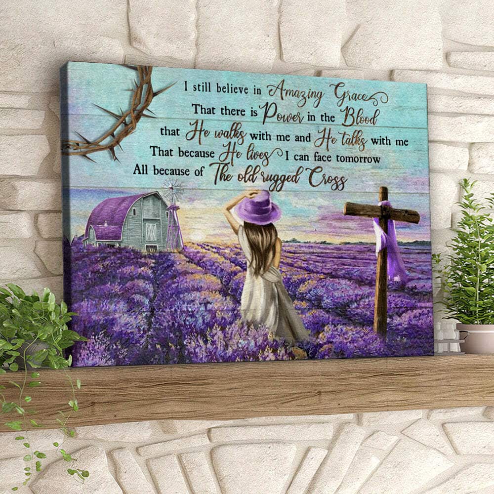 I Still Believe In Amazing Grace Girl And Cross Christian Faith Bible Verse Canvas Wall Art