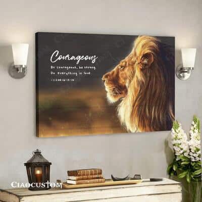 Lion Courageous Bible Verse Christian Religious Canvas Wall Art Lion Courageous Bible Verse Christian Religious Canvas Wall Art