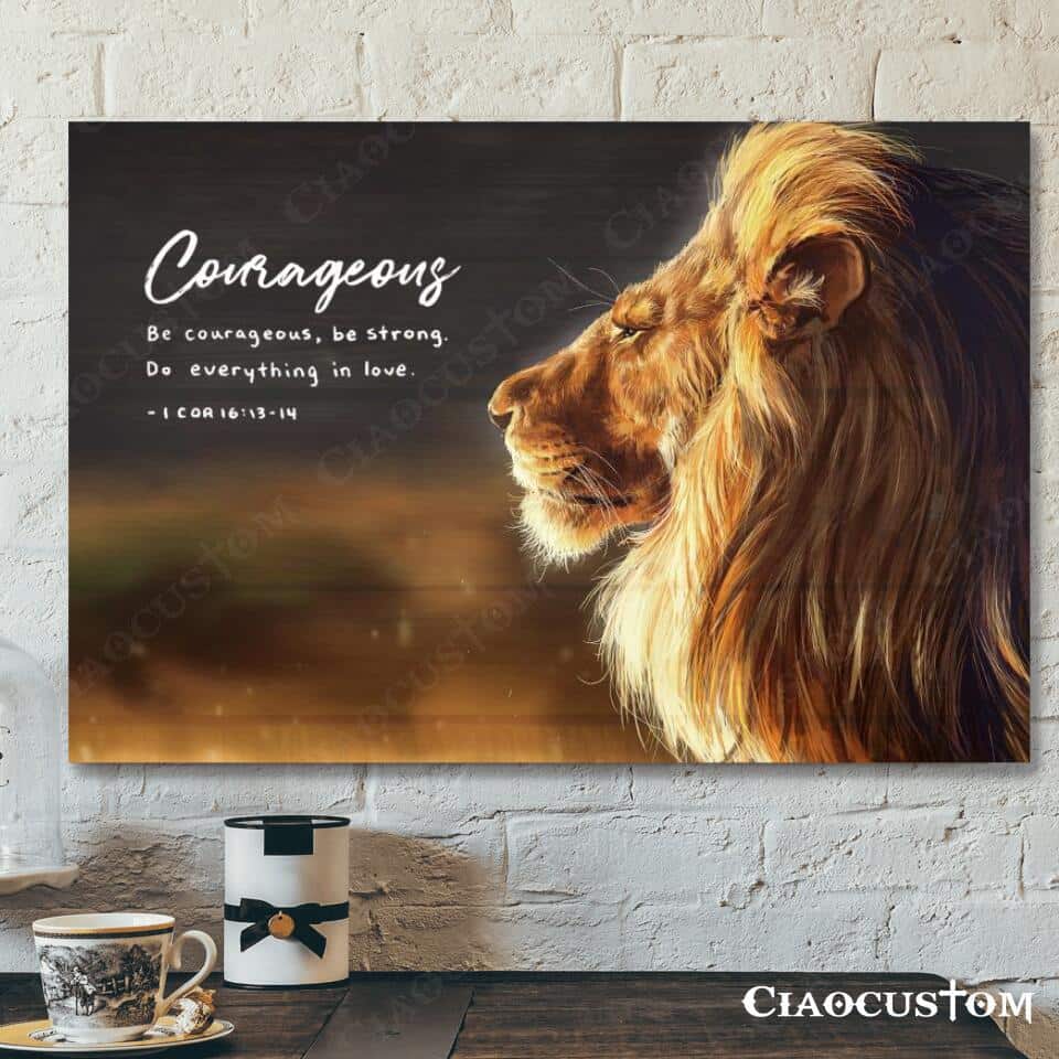 Lion Courageous Bible Verse Christian Religious Canvas Wall Art Lion Courageous Bible Verse Christian Religious Canvas Wall Art