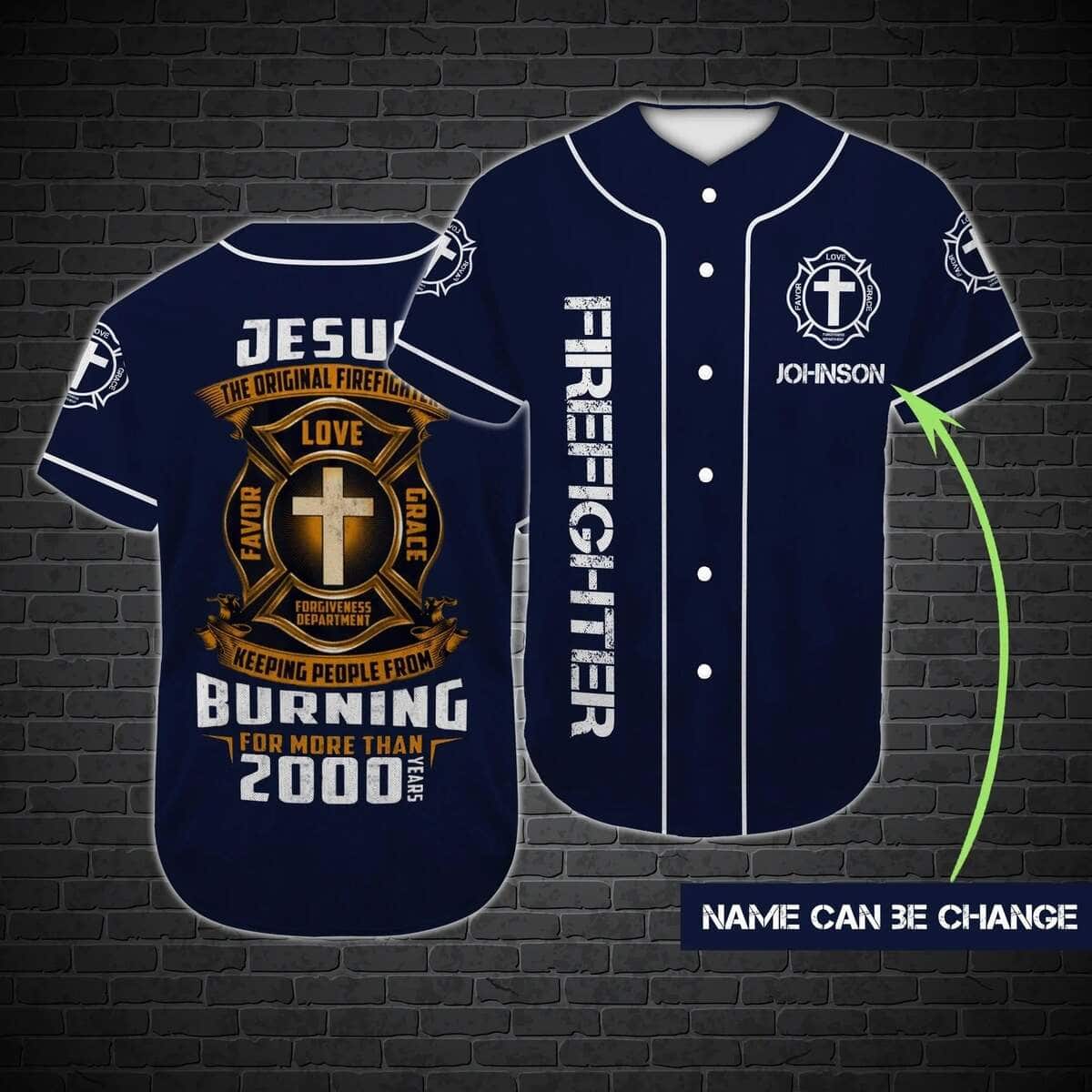 Customize Personalized Cross Jesus Original Firefighter Baseball Jersey Customize Personalized Cross Jesus Original Firefighter Baseball Jersey