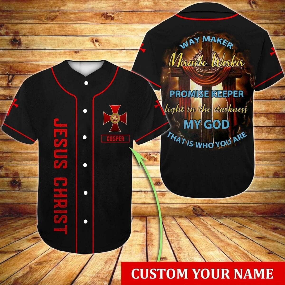 Customize Personalized Cross Way Maker Miracle Worker Promise Keeper Baseball Jersey