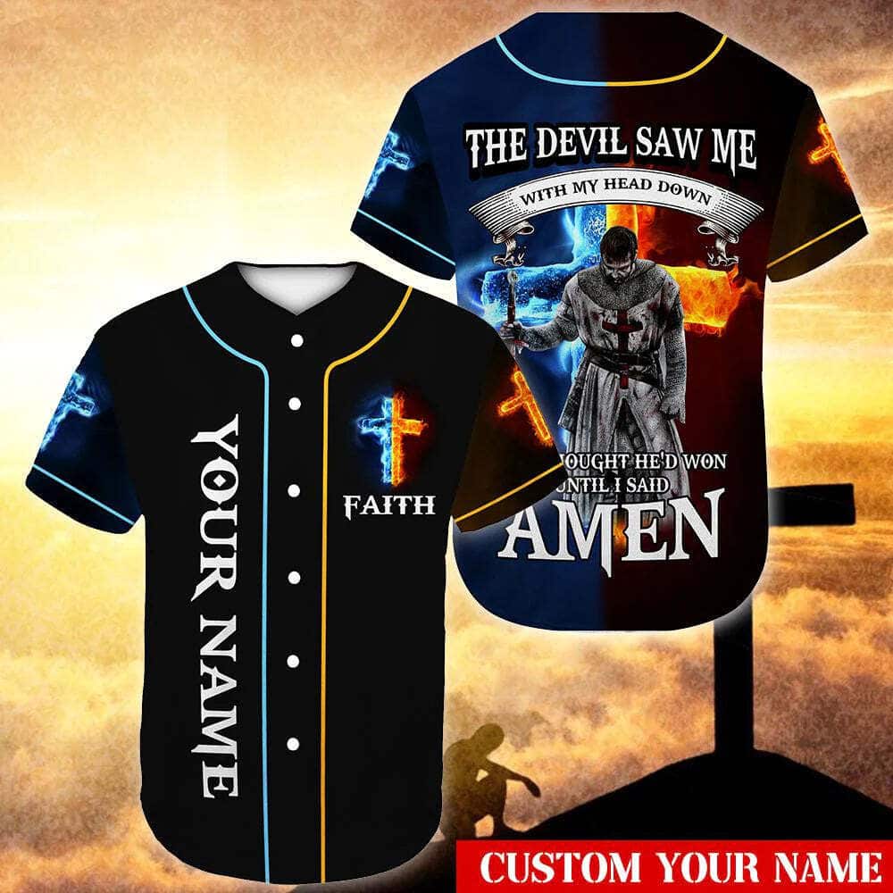 Customize Personalized Cross Flame Amen Knight Religious Christian Baseball Jersey Customize Personalized Cross Flame Amen Knight Religious Christian Baseball Jersey