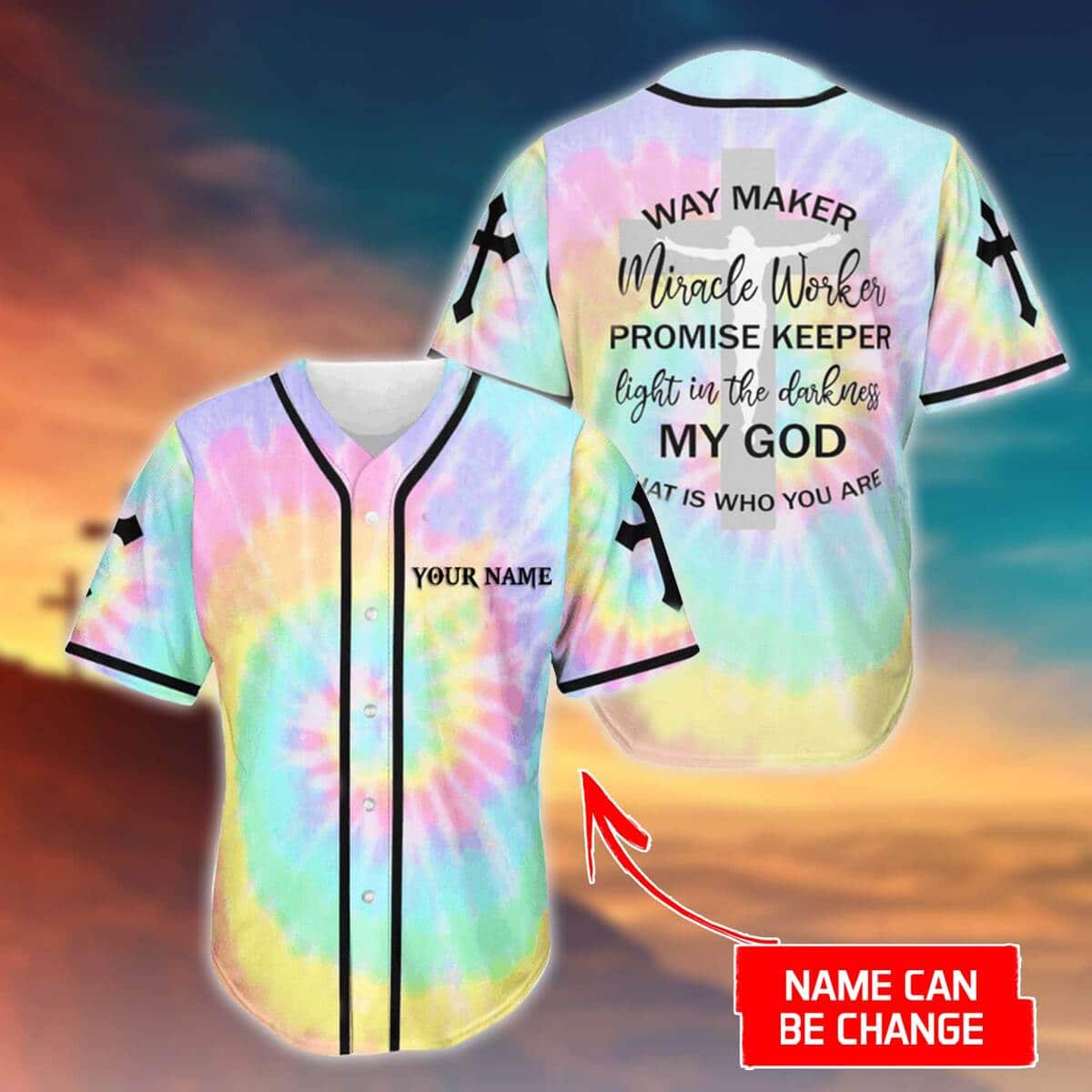 Customize Personalized Cross Colorful Way Maker Miracle Worker Baseball Jersey