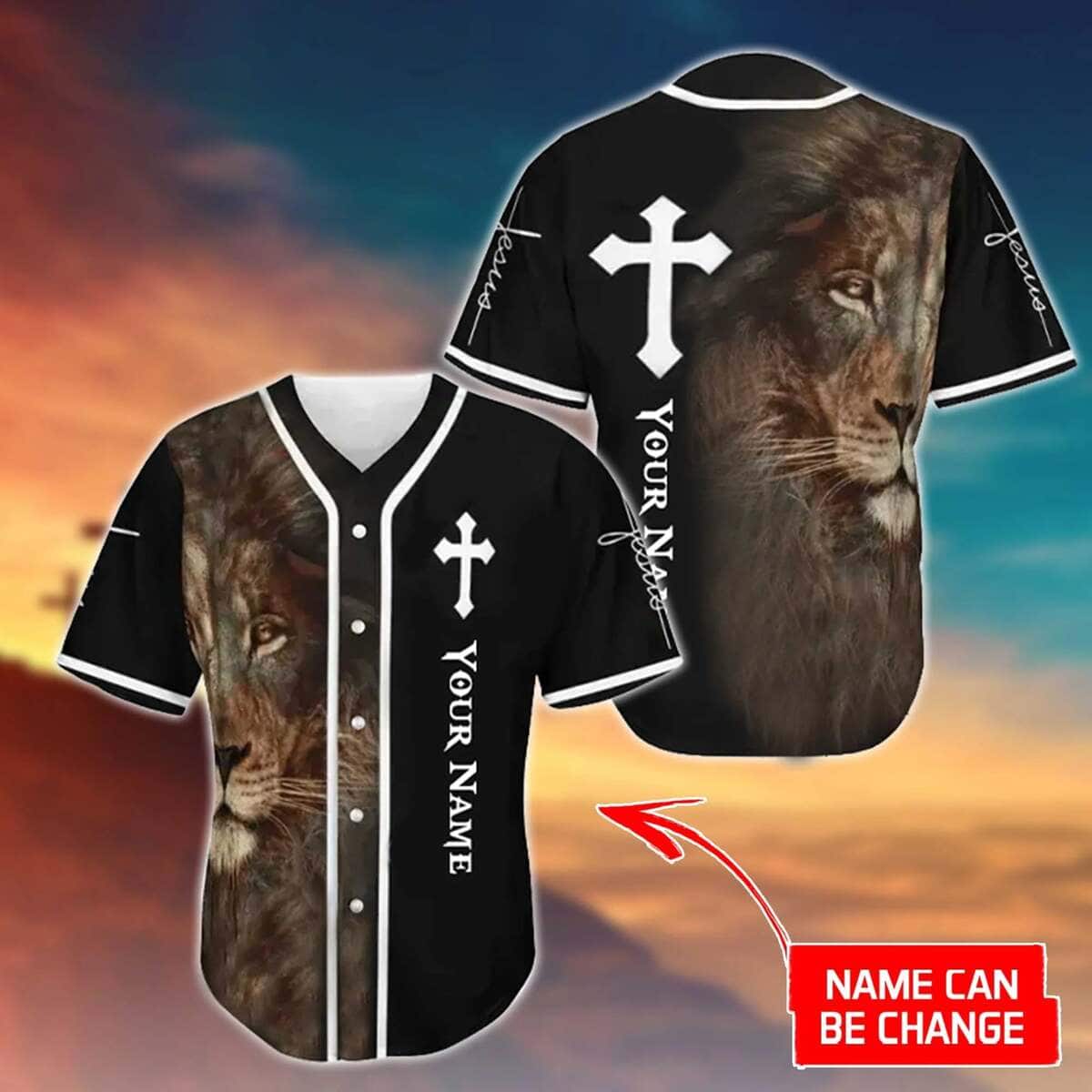 Cross Lion Jesus Customize Personalized Religious Christian Baseball Jersey