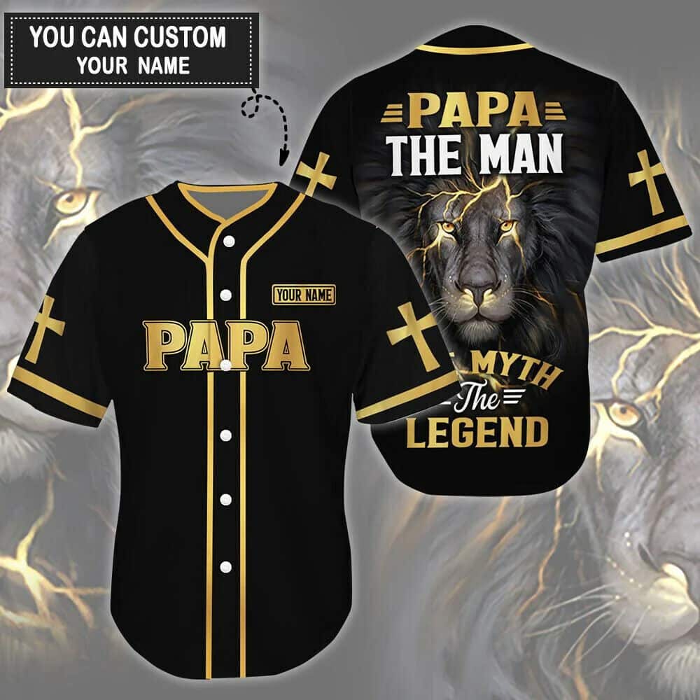 Cross Lion Papa The Man The Legend Customize Personalized Father's Day Baseball Jersey