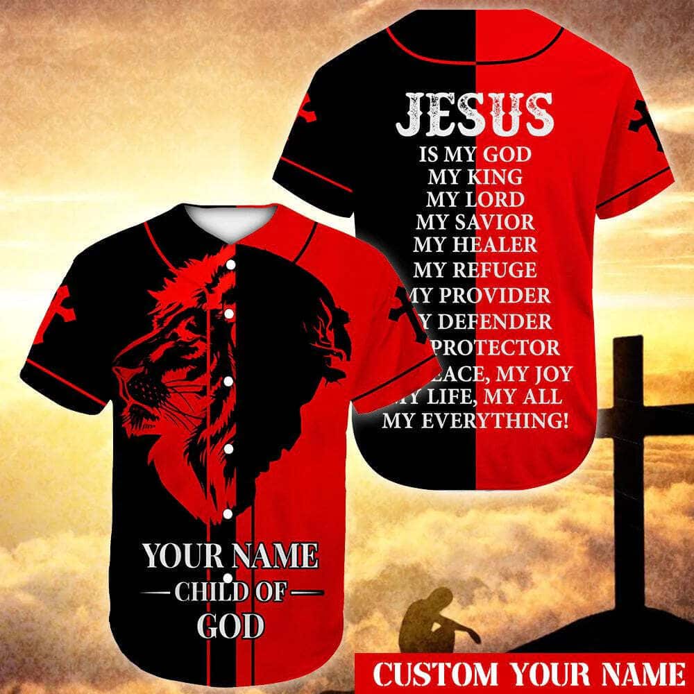Lion Red Black Child Of God Jesus Is My Everything Customize Personalized Baseball Jersey