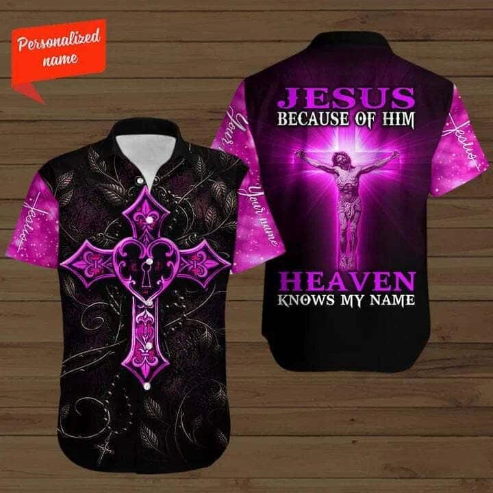 Customize Personalized Pink Cross Because Of Him Heaven Knows My Name Baseball Jersey