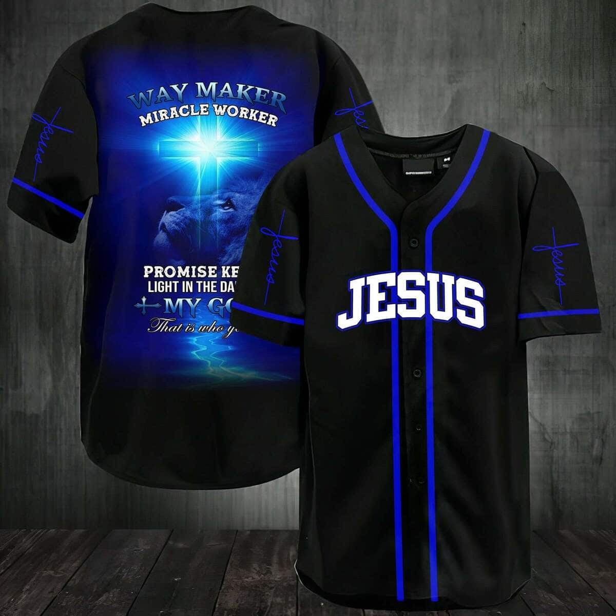 Way Maker Miracle Worker Bible Verse Jesus Lion Christian Religious Baseball Jersey