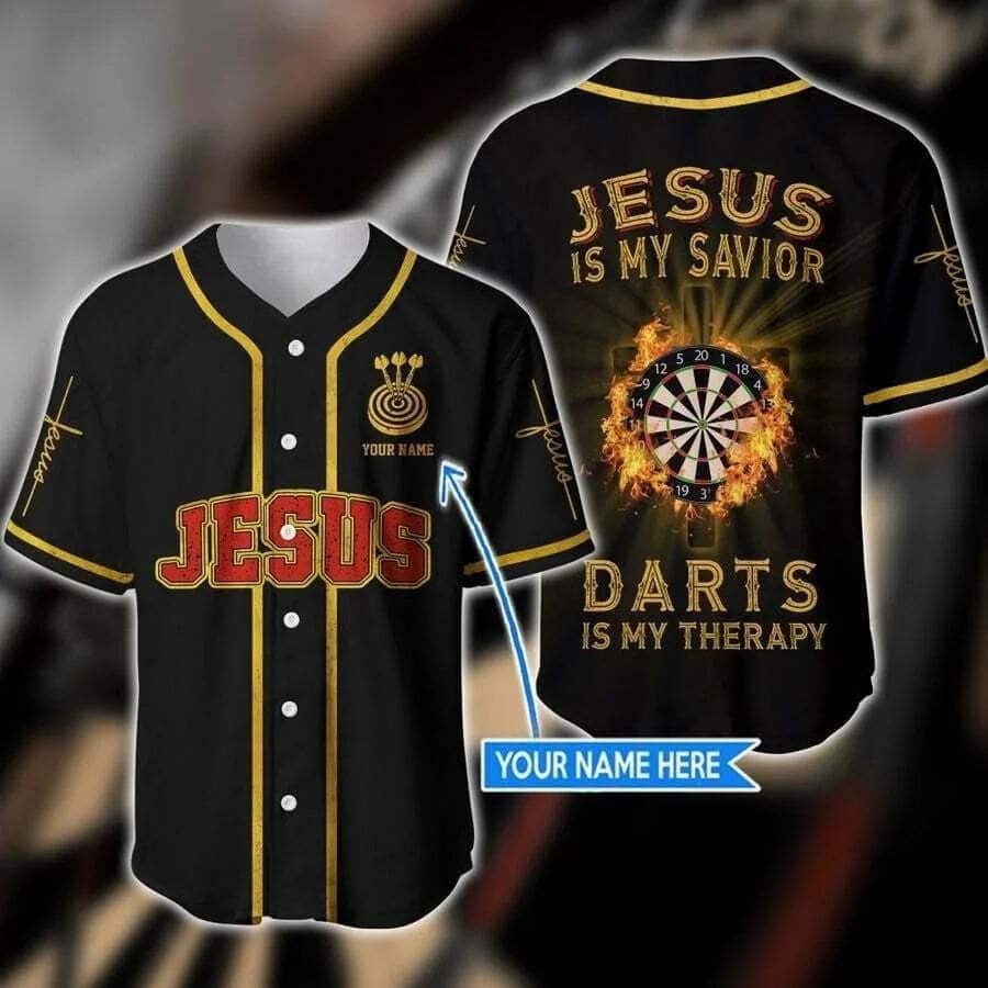 Customize Personalized Cross Flame Dart Jesus Dart Is My Therapy Baseball Jersey