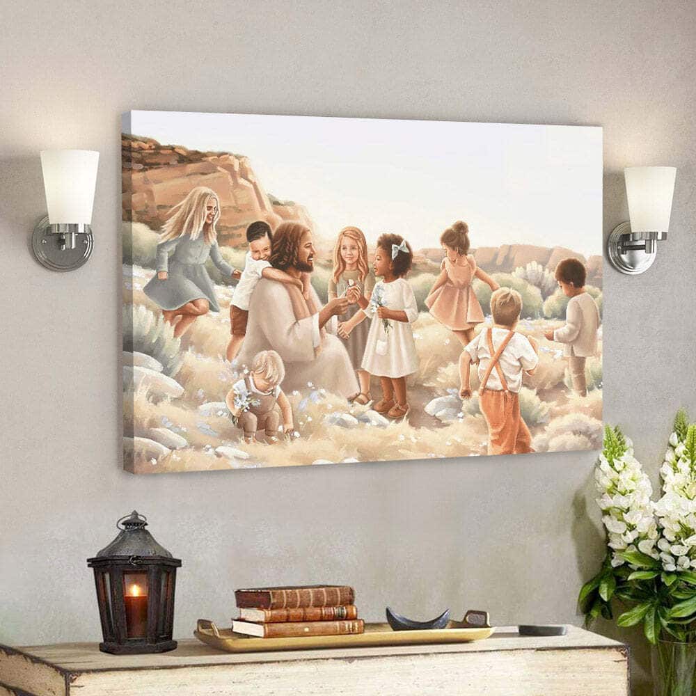 For Of Such Is The Kingdom Of Heaven Jesus And Children Canvas Wall Art For Christian