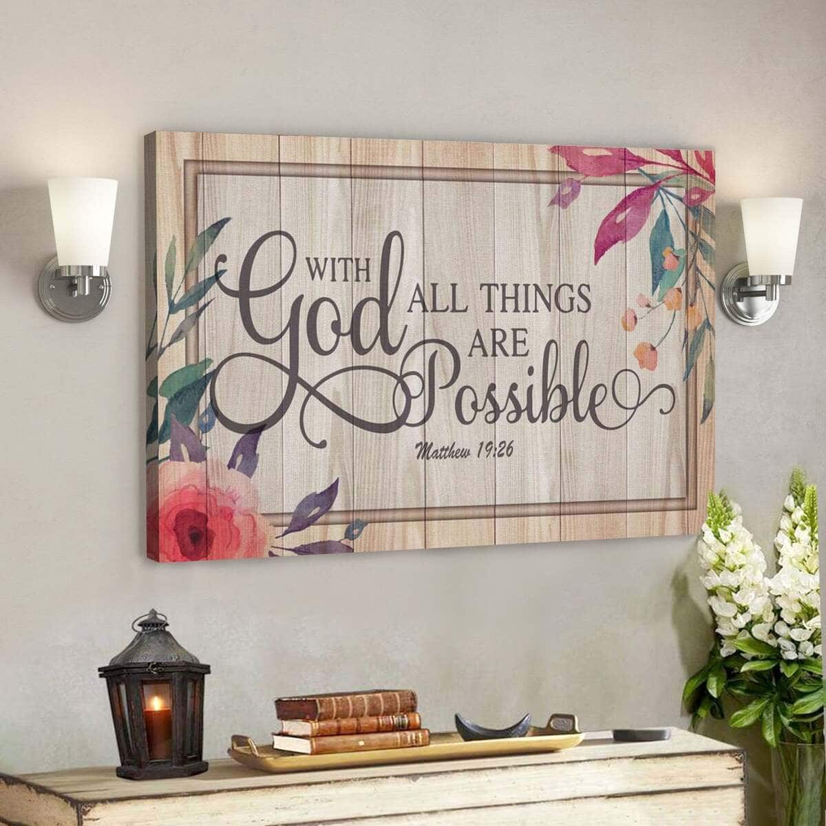 With God All Things Are Possible Matthew 19:26 Bible Verse Canvas Wall Art