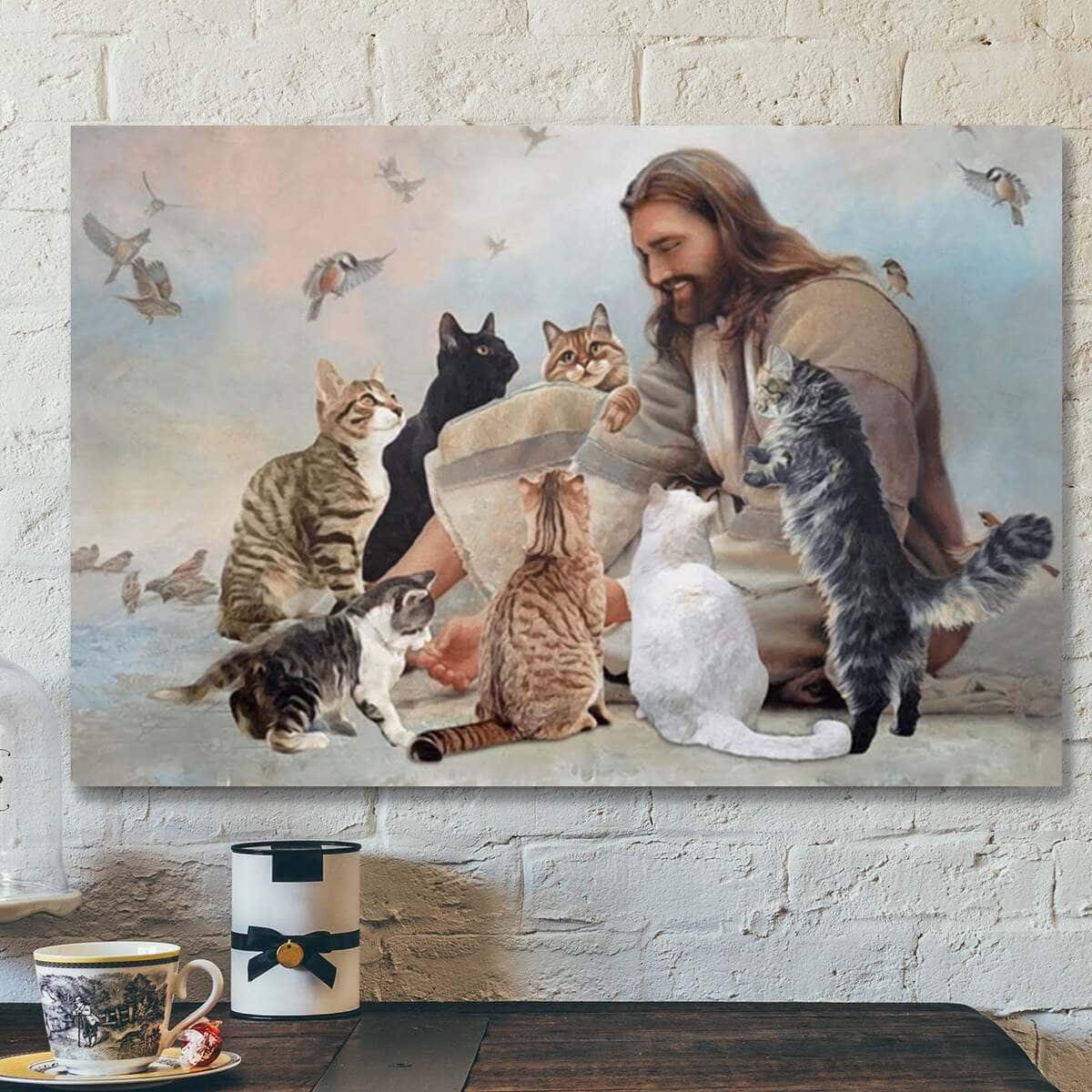 Jesus Is Surrounded By Cats Jesus With Cats Christian Canvas Wall Art Jesus Is Surrounded By Cats Jesus With Cats Christian Canvas Wall Art