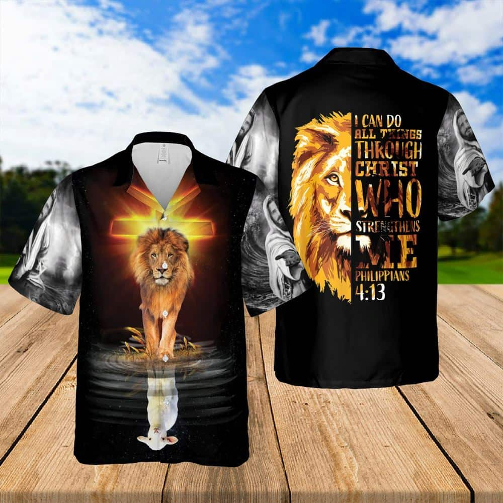 I Can Do All Things Lion Jesus Religious Christian Lion Bible Verse Hawaiian Shirt