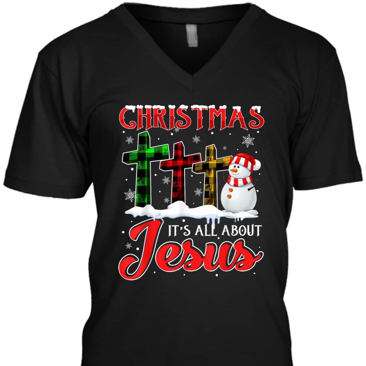 Christmas It's All About Jesus Xmas Snowman Cross Christian T-Shirt