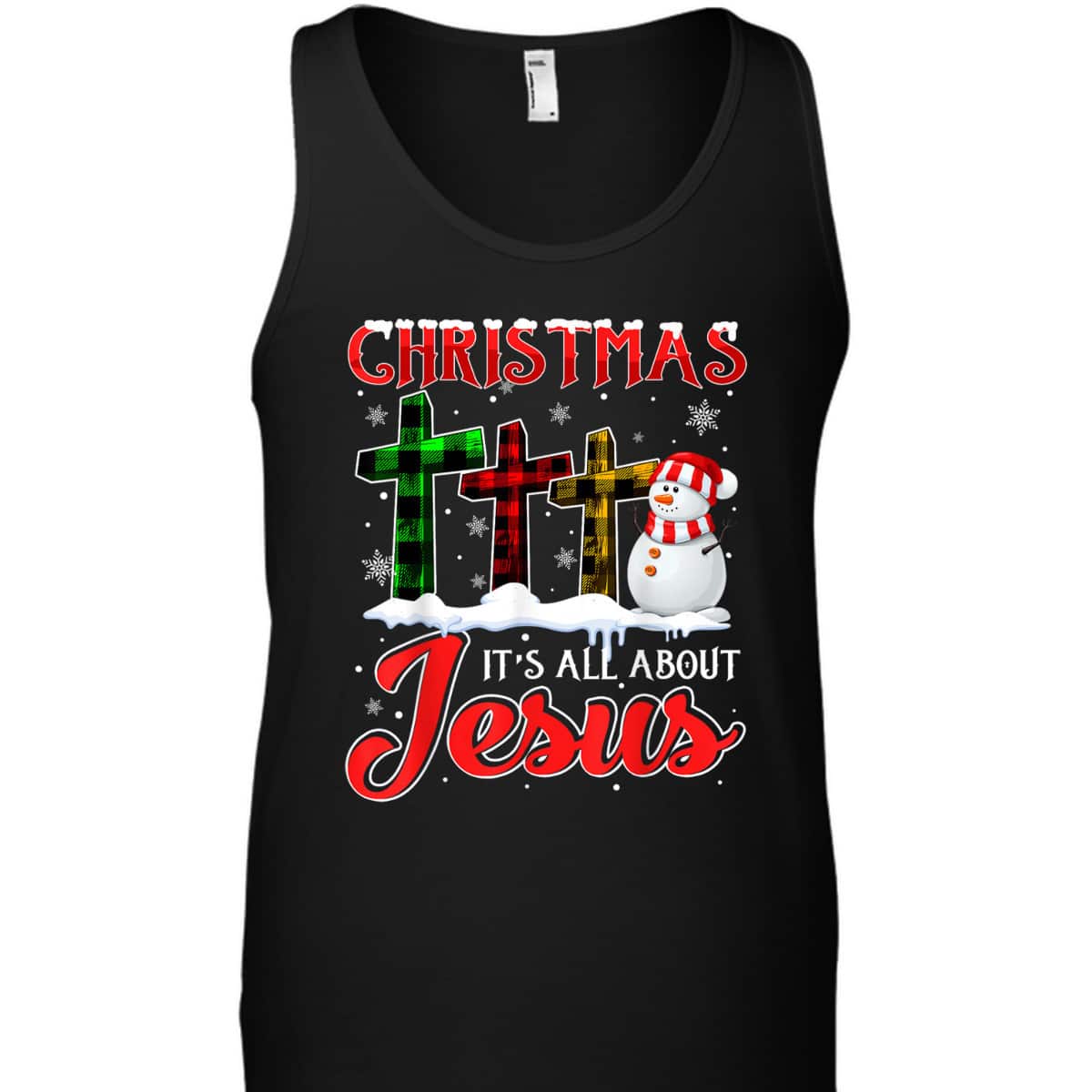 Christmas It's All About Jesus Xmas Snowman Cross Christian T-Shirt