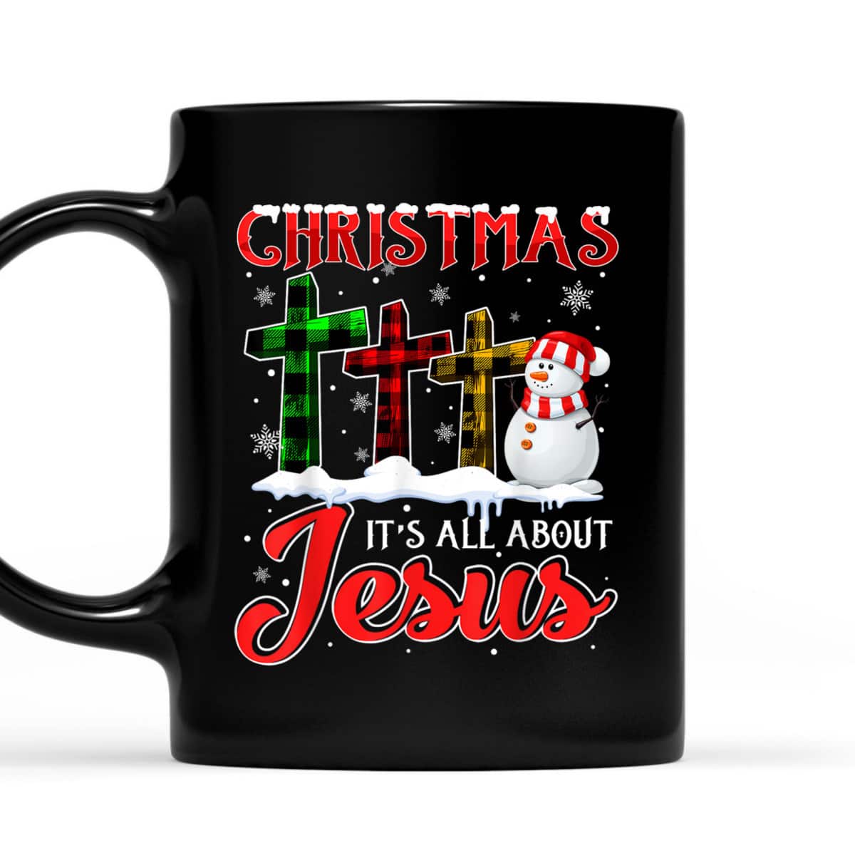 Christmas It's All About Jesus Xmas Snowman Cross Christian T-Shirt