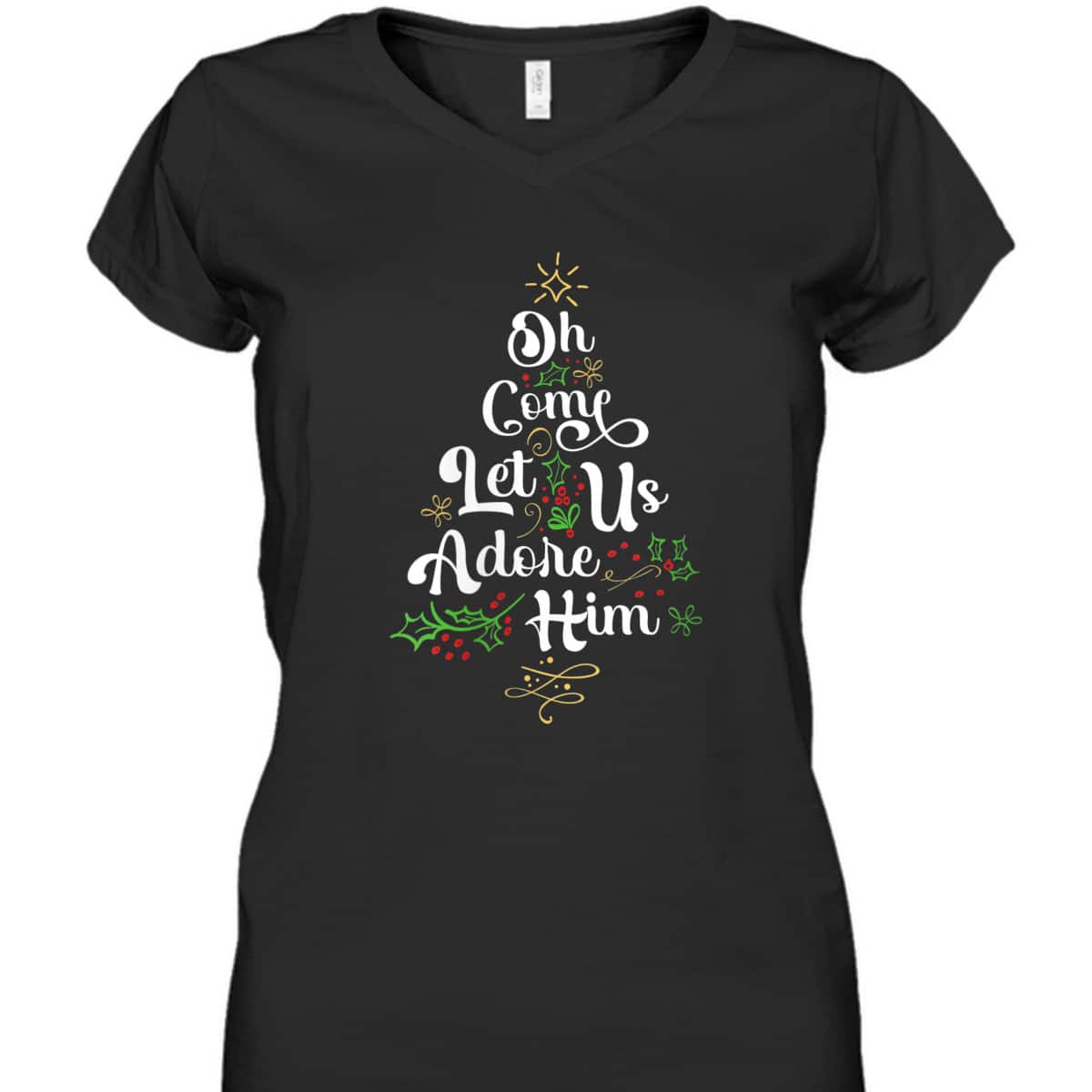 Oh Come Let Us Adore Him Jesus Christian Christmas T-Shirt