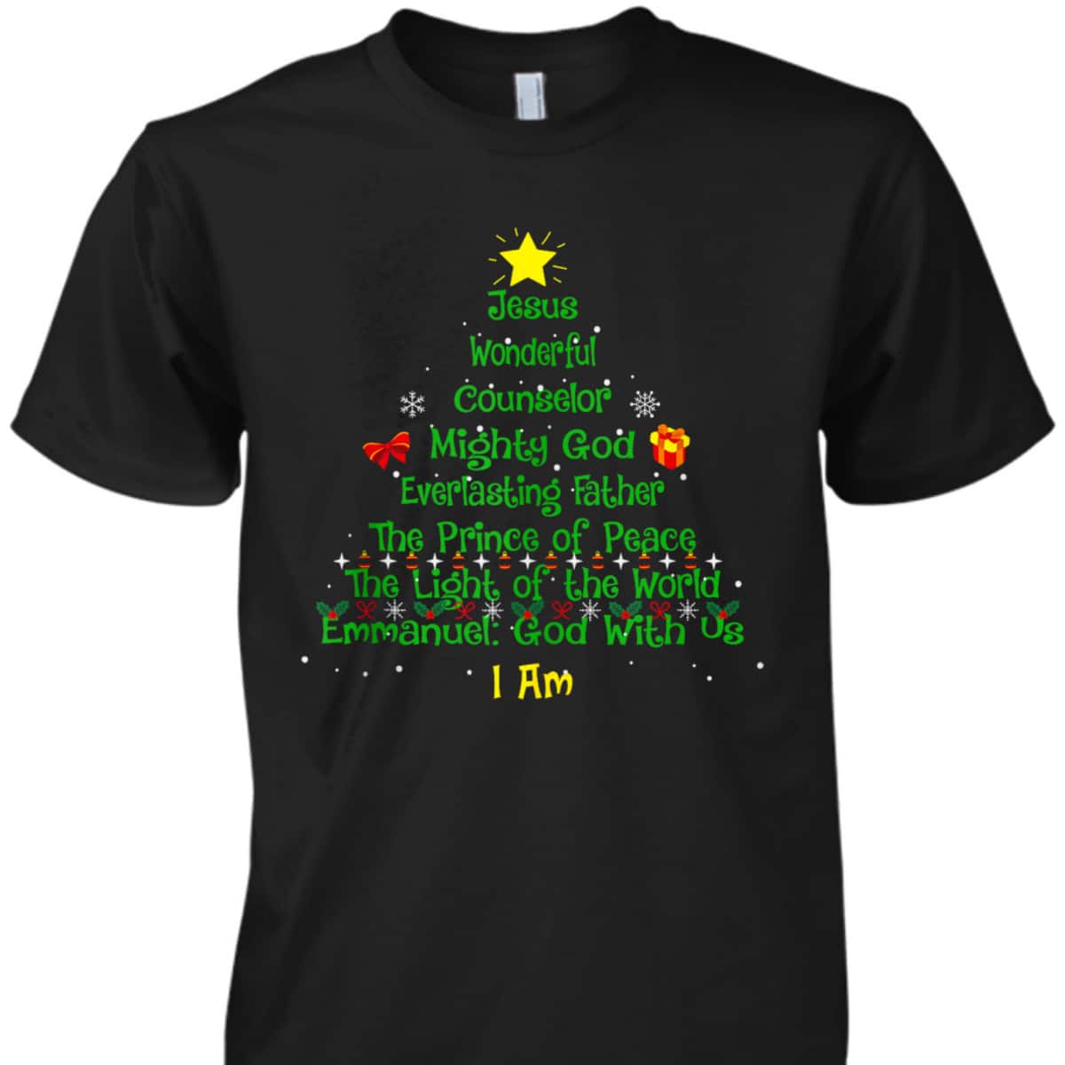 Christian Christmas Lover Bible Names Of Jesus Tree Xmas T-Shirt Christian Christmas Lover Bible Names Of Jesus Tree Xmas T-Shirt