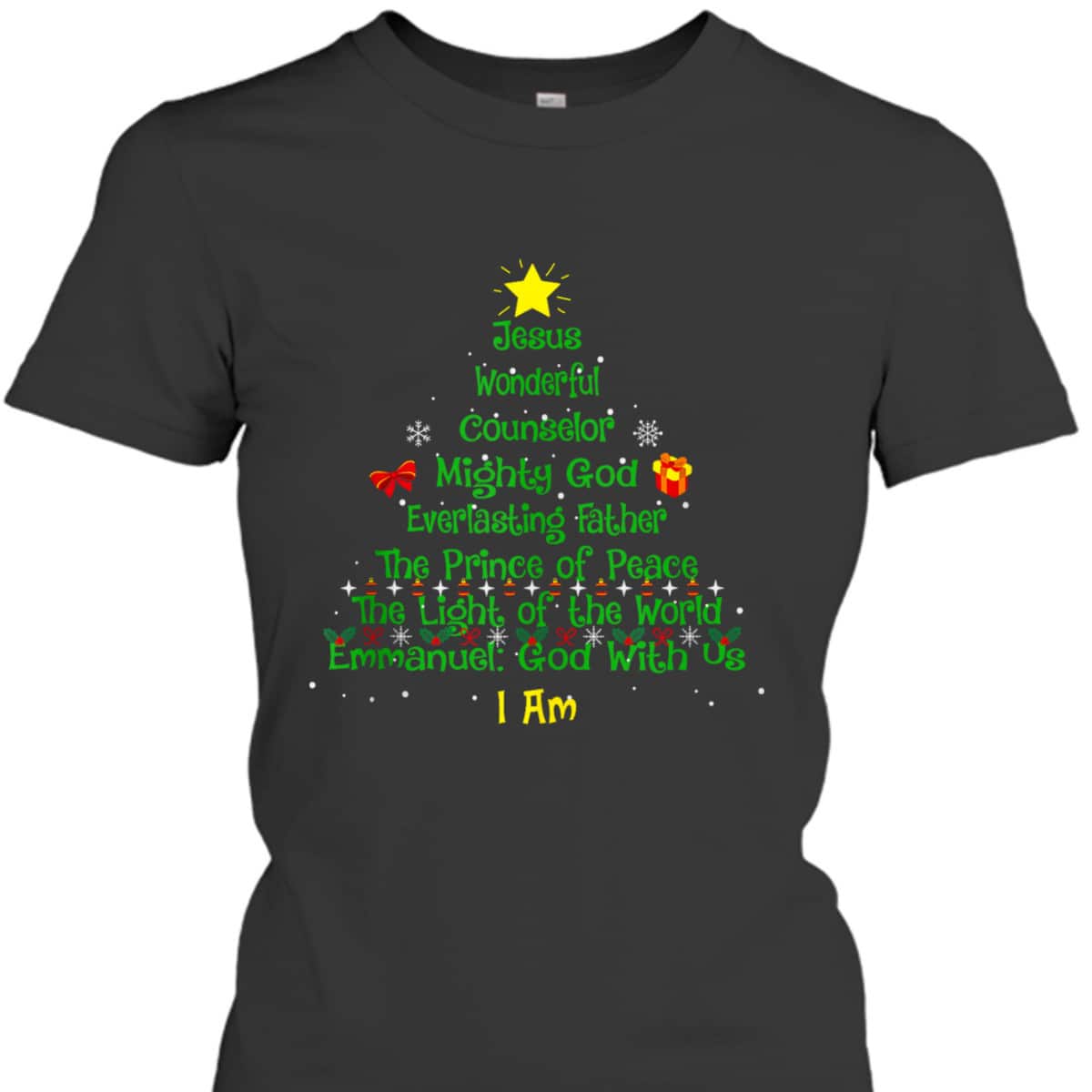 Christian Christmas Lover Bible Names Of Jesus Tree Xmas T-Shirt Christian Christmas Lover Bible Names Of Jesus Tree Xmas T-Shirt